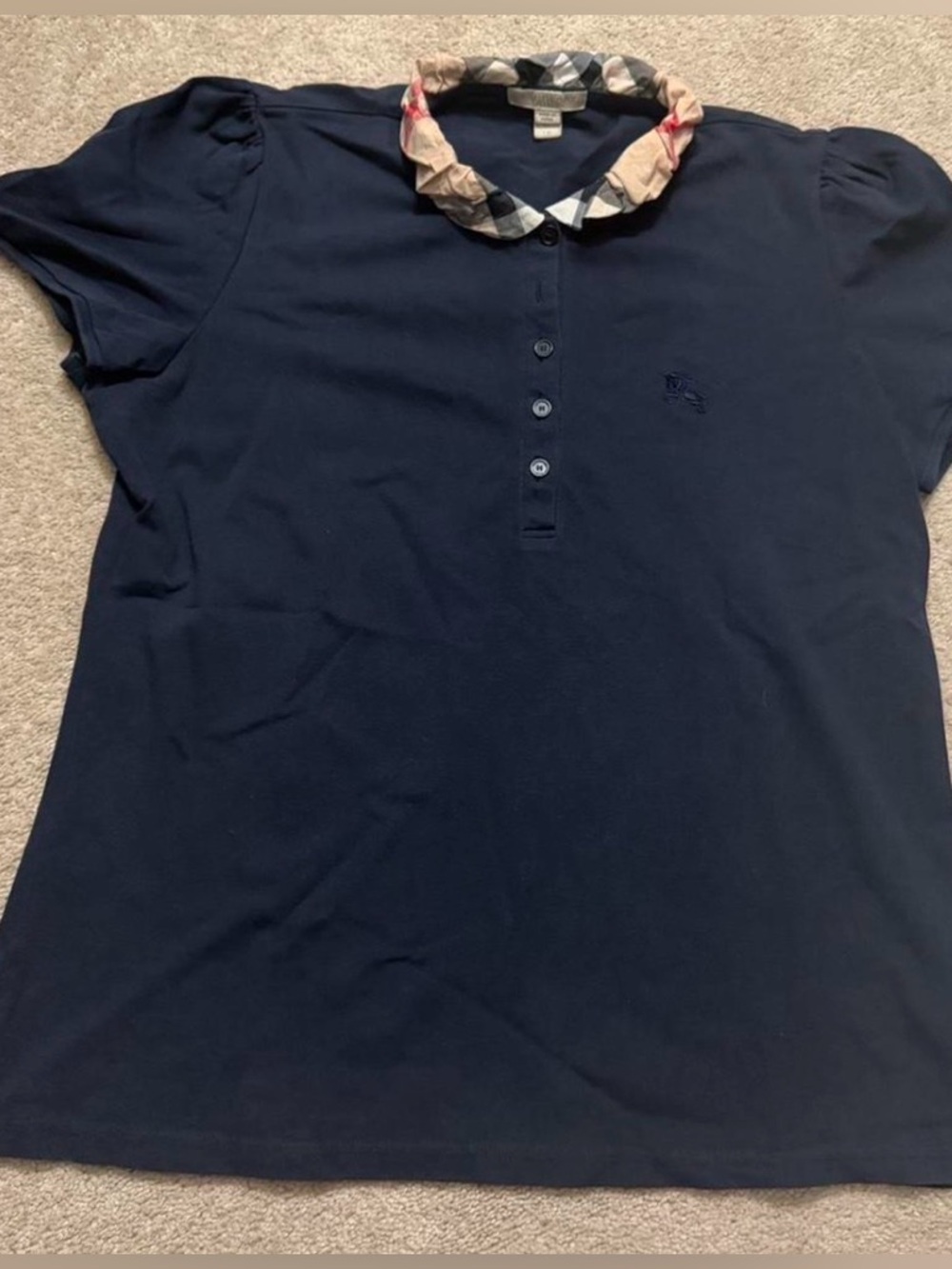 Burberry Navy Polo with Classic Check Trim